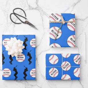 Baseball Ball Player Kids Name Birthday Wrapping Paper Sheet