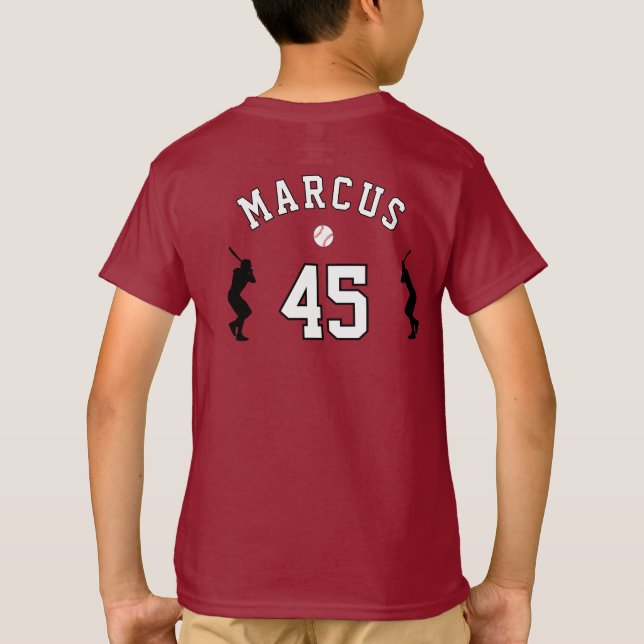 Baseball Ball Player Silhouette Name Number T-Shirt (Back)