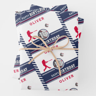 Baseball Ball Player Themed Birthday Party Wrapping Paper Sheet