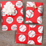 Baseball Ball Red Pattern Kids Name Birthday  Wrapping Paper Sheet<br><div class="desc">Baseball Ball Red Pattern Kids Name Birthday Wrapping Paper Sheets. Personalize with your name or erase the text.</div>