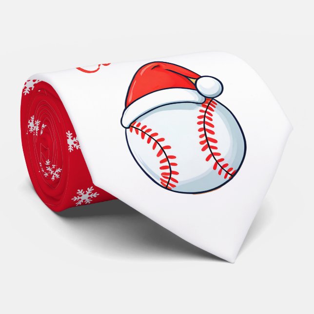 Baseball Ball Santa Hat Coach Christmas Tie (Rolled)