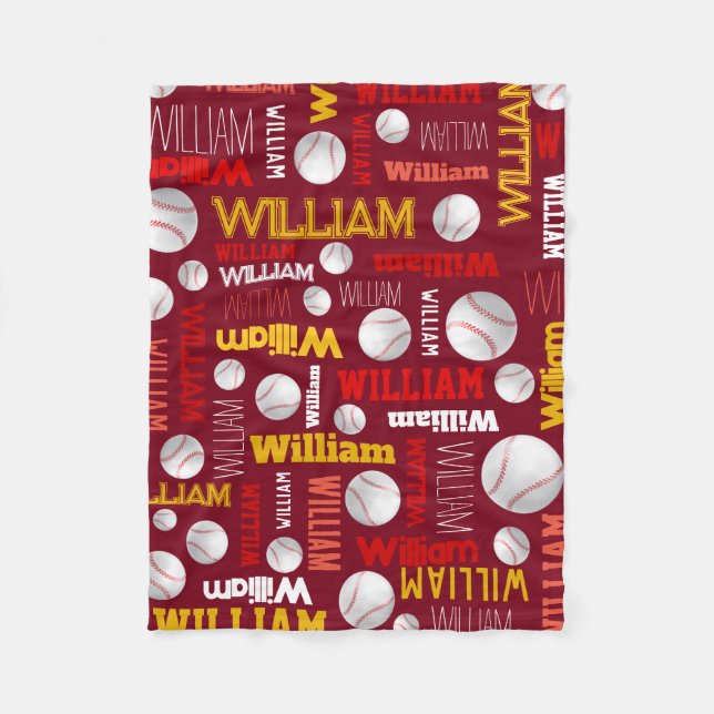 Baseball ball sports red white gold William custom Fleece Blanket (Front)
