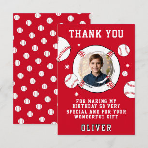 Baseball Ball Themed Birthday Party Photo Thank You Card