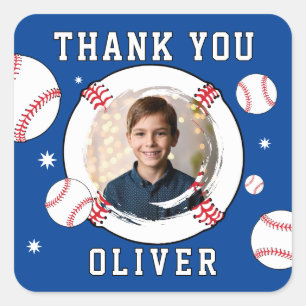Baseball Ball Themed Birthday Photo Thank you Square Sticker