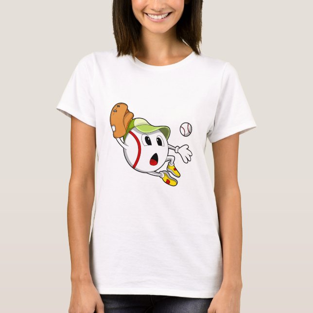 Baseball ball with Baseball glove & Cap T-Shirt (Front)