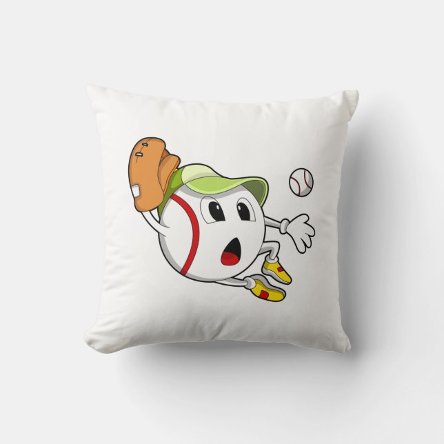 Baseball ball with Baseball glove & Cap Throw Pillow (Front)
