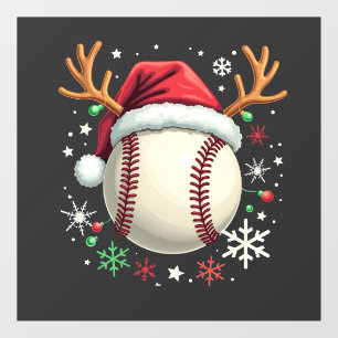 Baseball Ball with Reindeer Horns and Christmas  Window Cling