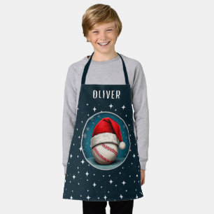 Baseball Ball with Santa Hat Snowflakes Apron