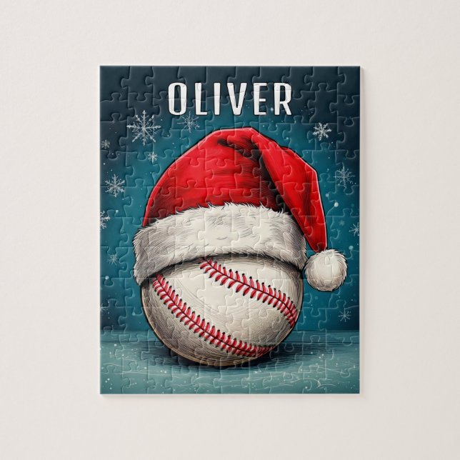 Baseball Ball with Santa Hat Snowflakes Jigsaw Puzzle (Vertical)