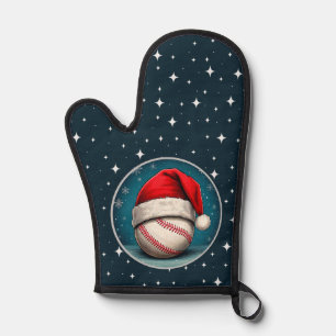 Baseball Ball with Santa Hat Snowflakes Oven Mitt