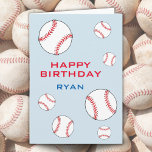 Baseball Balls Happy Birthday Kids Personalizable Card<br><div class="desc">Baseball birthday card for kids. This baseball personalized greeting card has a Happy birthday wish, a name and many baseball balls on the front side, balls inside left and one ball on the back side. The colour scheme is red, blue and white. Personalize the card with kid`s name. Great birthday...</div>