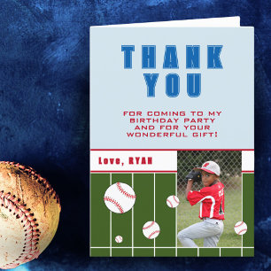 Baseball Balls Personalized Kids Birthday Photo Thank You Card