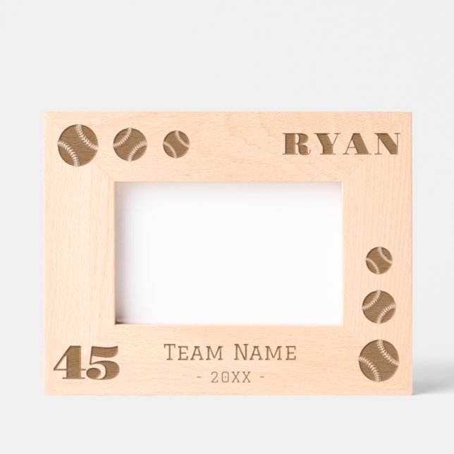 Baseball Balls Player Number Team Name  Etched Frames (Front)