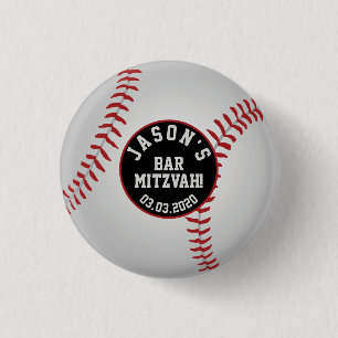 Baseball Bar Mitzvah Favour Button Red Black