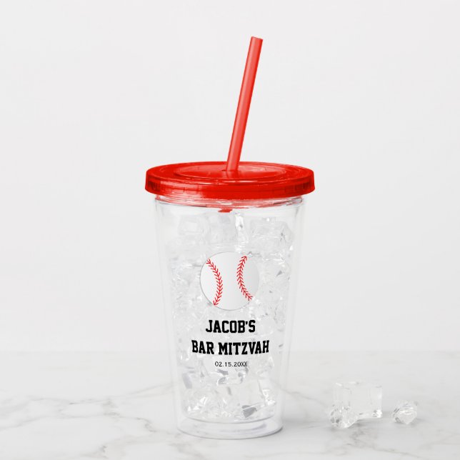 Baseball Bar Mitzvah Personalized Acrylic Tumbler (Back Ice)