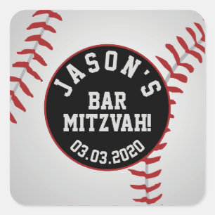 Baseball Bar Mitzvah Red Black Square Sticker