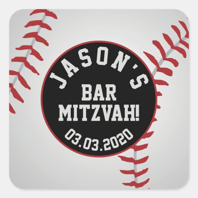 Baseball Bar Mitzvah Red Black Square Sticker (Front)