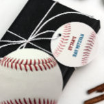 Baseball Bar Mitzvah Red Blue Favour Tags<br><div class="desc">The essential finishing touch for any Baseball party,  this design features the look of a baseball,  and can be personalized with any name and event. Add your special message on the back.  Great for end of season player gifts,  or birthday favours!
 
 Change colours with the 'customize further' button.</div>