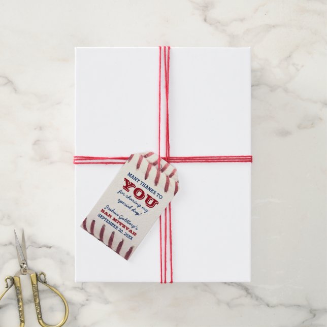 Baseball Bar Mitzvah Thank You Favour Tag (With Twine)