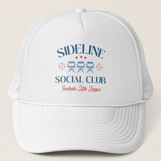 Baseball Baseline Social Club with league name Trucker Hat (Front)