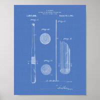 Baseball Bat 1921 Patent Art - Blueprint