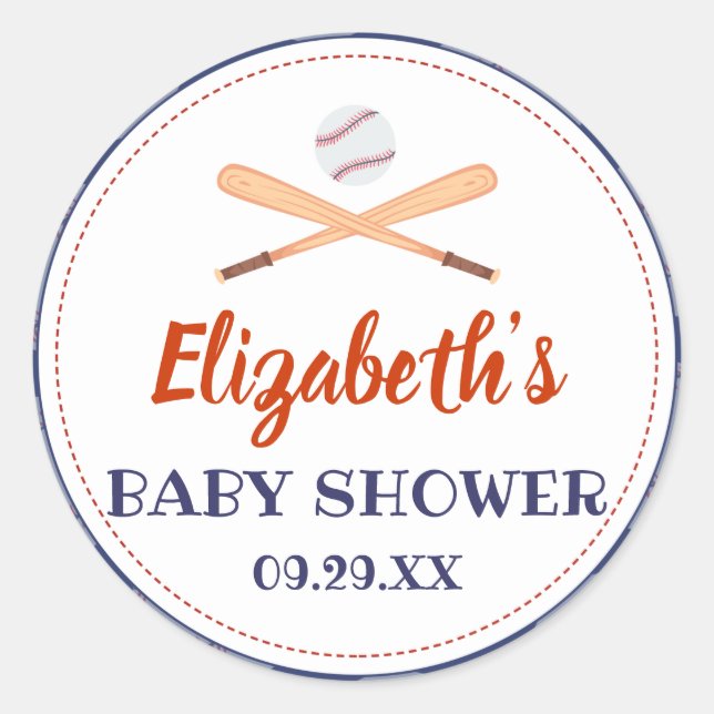 Baseball Bat Ball Stamp Its A Baby Boy Baby Shower Classic Round Sticker (Front)