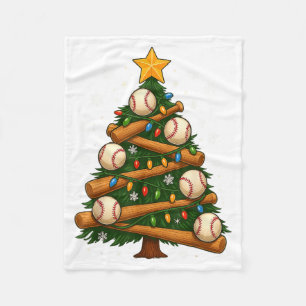 Baseball Bat Christmas Tree Lights Holiday Design Fleece Blanket