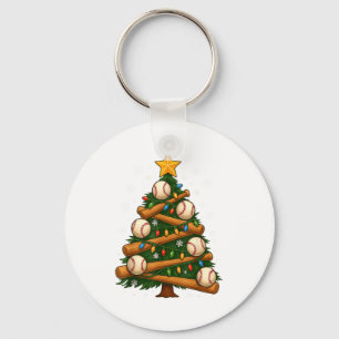 Baseball Bat Christmas Tree Lights Holiday Design  Keychain