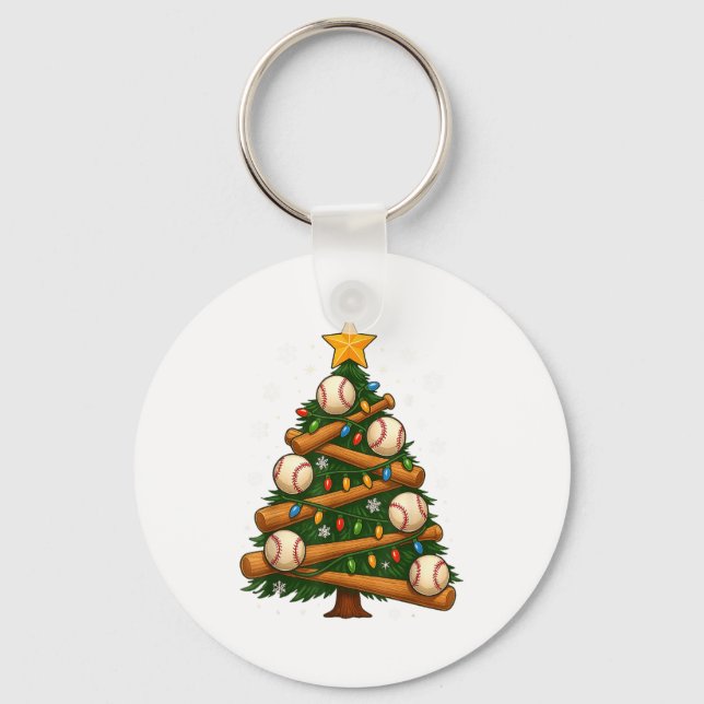 Baseball Bat Christmas Tree Lights Holiday Design  Keychain (Front)