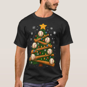 Baseball Bat Christmas Tree Lights Holiday Design  T-Shirt