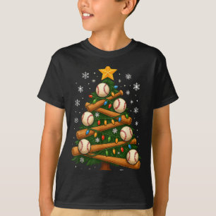 Baseball Bat Christmas Tree Lights Holiday Design  T-Shirt