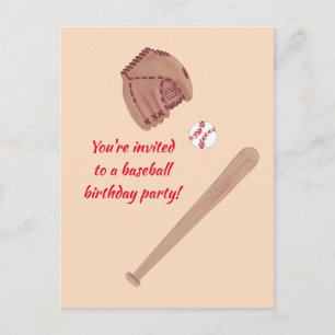 Baseball Bat Glove Birthday Party Invites Postcard