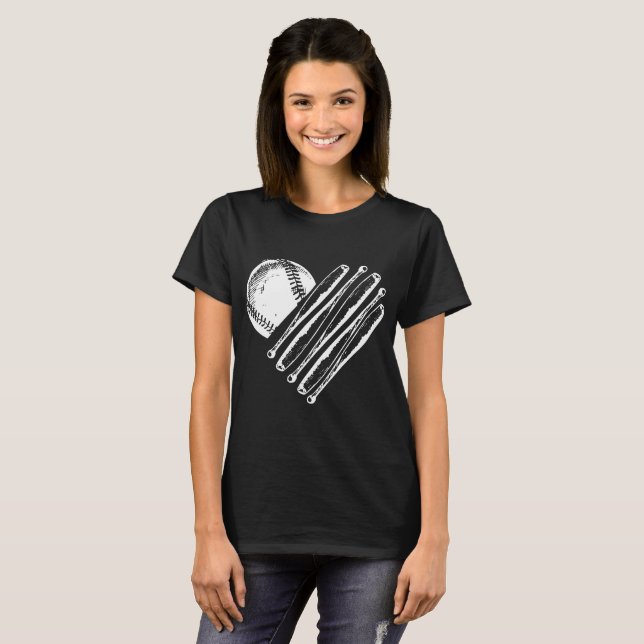 Baseball Bat Heart Softball Season Love Mom Coach T-Shirt (Front Full)