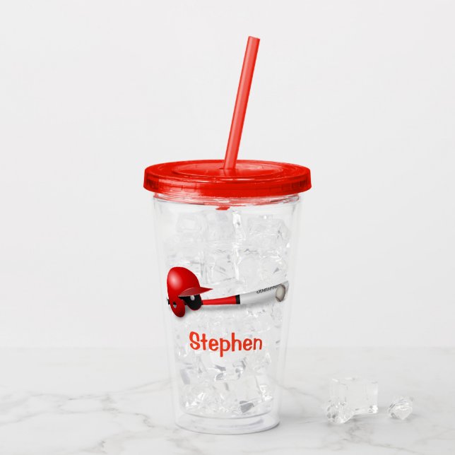 Baseball Bat Red Personalized Acrylic Tumbler (Back Ice)