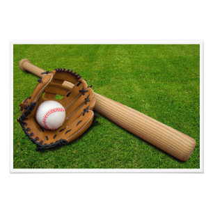 Baseball Bat with Glove and Baseball Photo Print