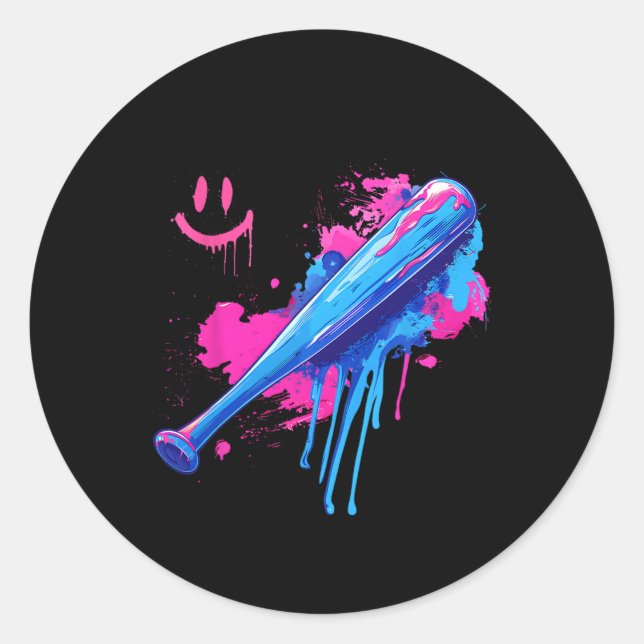 Baseball Bat With Sprinkles Drip For Men Boys 1  Classic Round Sticker (Front)