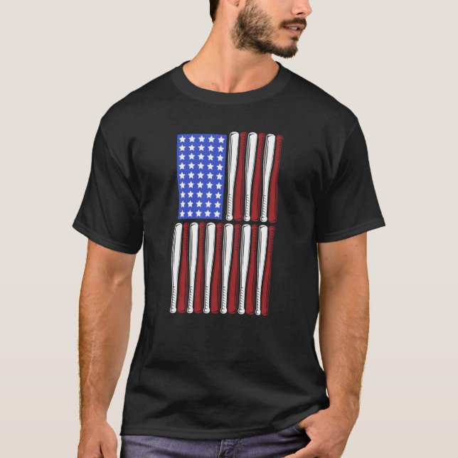 Baseball Bata USA Patriotic American Flag Player C T-Shirt (Front)