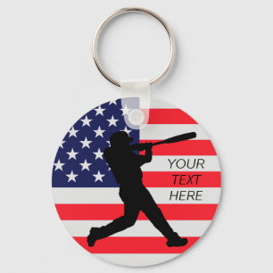 Baseball Batter and American Flag Keychain