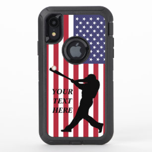 Baseball Batter and American Flag OtterBox Defender iPhone XR Case