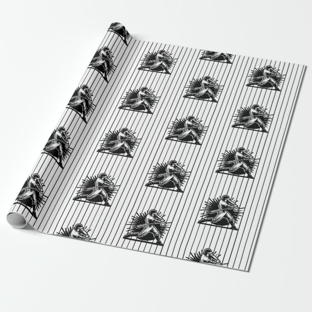 Baseball Batter Birthday Wrapping Paper (Unrolled)
