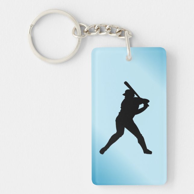 Baseball Batter Blue Sports Keychain (Front)