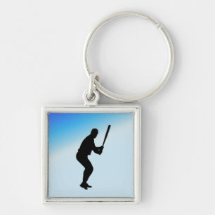 Baseball Batter Blue Sports Keychain