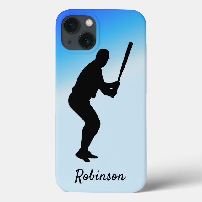 Baseball Batter Blue Sports Personalized Case-Mate iPhone Case (Back)