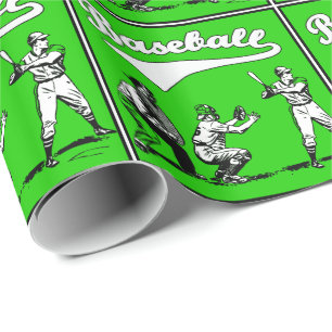 Baseball Batter Catcher Umpire Green Gift Wrapping Paper