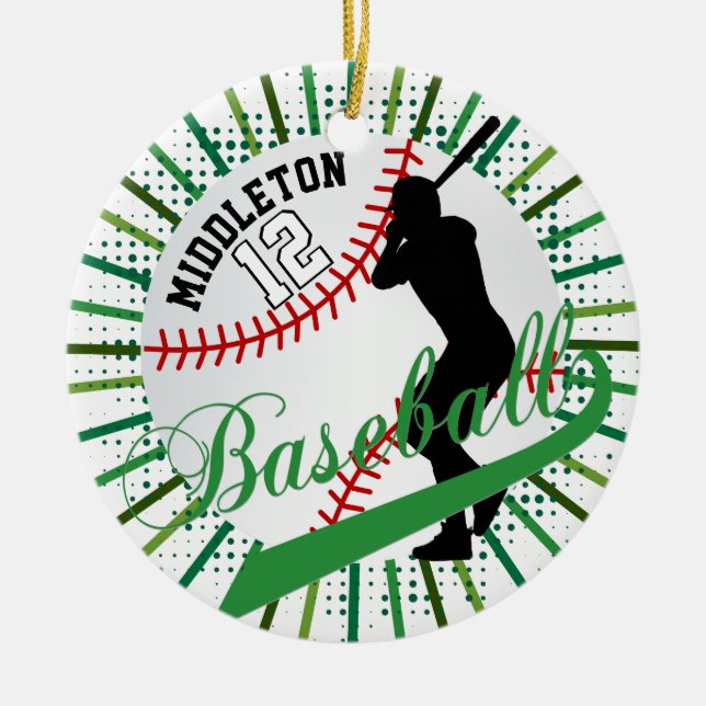 Baseball ⚾ Batter Design - Green Ceramic Ornament (Front)