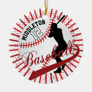 Baseball ⚾ Batter Design - Red Ceramic Ornament