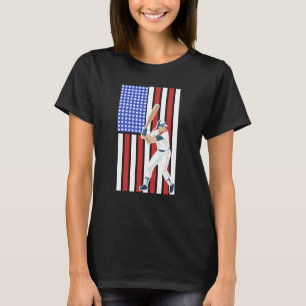 Baseball Batter Hitter USA American Flag Patriotic T-Shirt