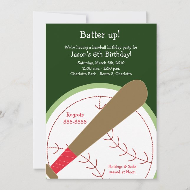 BASEBALL Batter Up Birthday Invitation (Front)