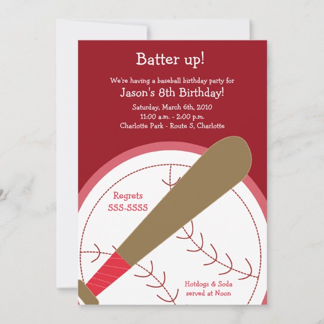 BASEBALL Batter Up Birthday Invitation (Front)