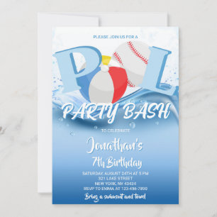 Baseball Beach Ball Pool Party Bash Birthday Invitation